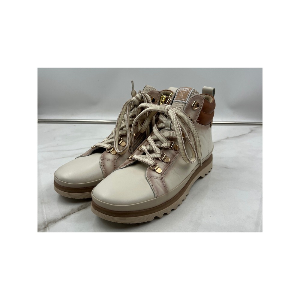 Pikolinos Boots Womens Sz 9 Cantabria Cream Tan Leather Hiker Ankle Side Zip
